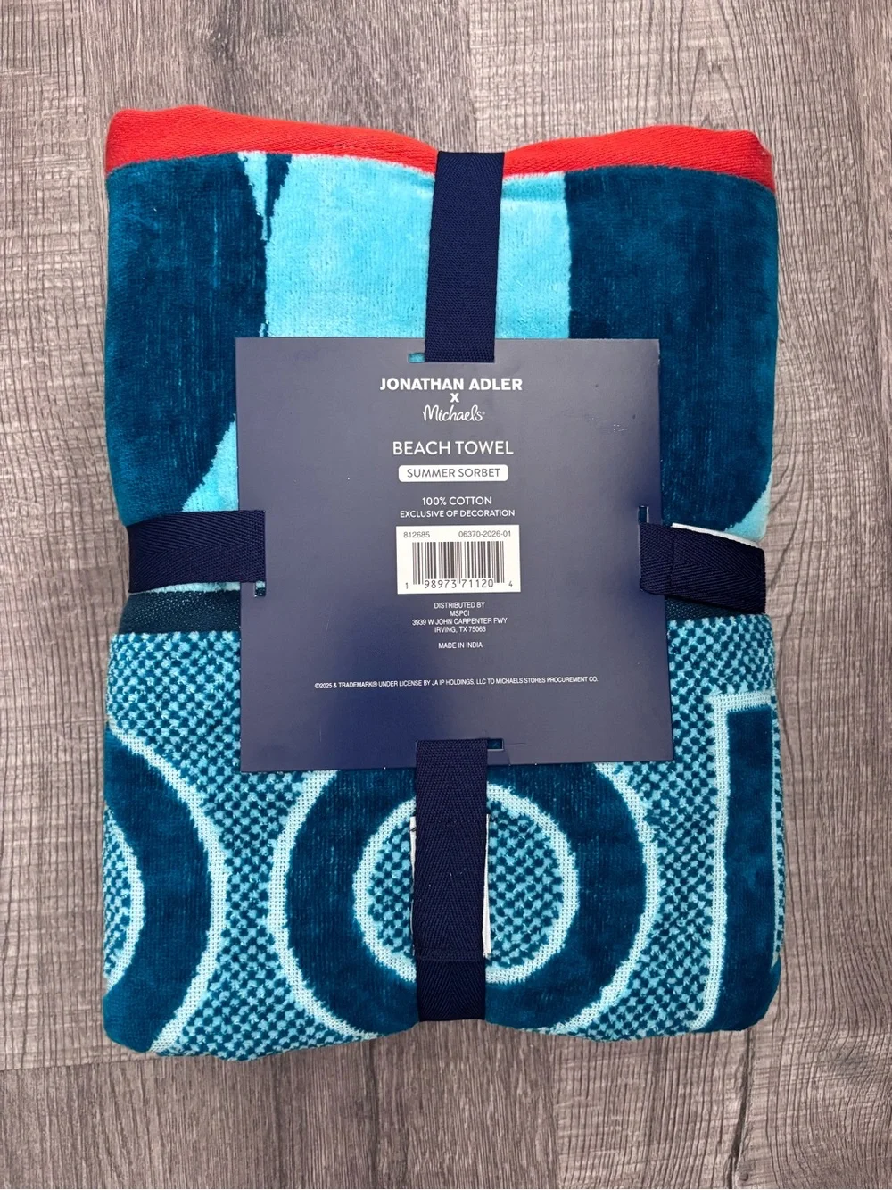 Jonathan Adler Red, Pink & Teal Geometric Beach Towel